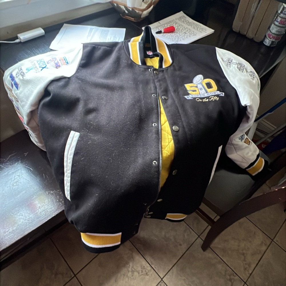 One of my favorite jackets. A  gift from that Super Bowl where I had to work.